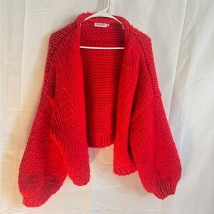 Beginning Boutique Red Knit Oversized Cardigan